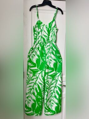 Lilly Pulitzer for Target Green & White Tropical-Print Wide-Leg Jumpsuit